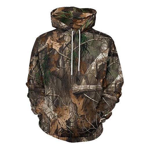 KAFFUL felpa con cappuccio da uomo classica da caccia mimetica, felpa con cappuccio in pile, caccia camo, xx-large