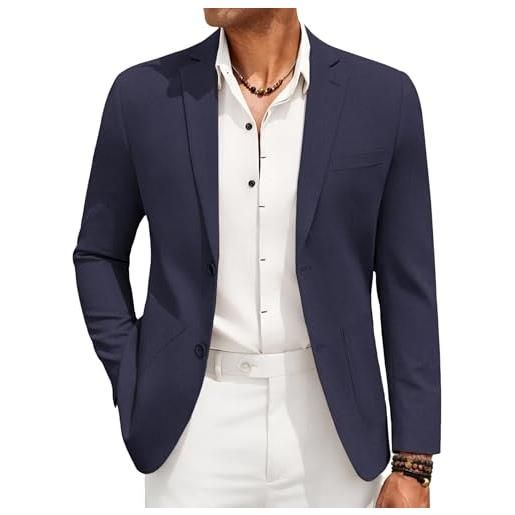 COOFANDY - giacca da uomo, in lino, casual, blazer, leggera, con due bottoni, giacca da abito, bianco, m
