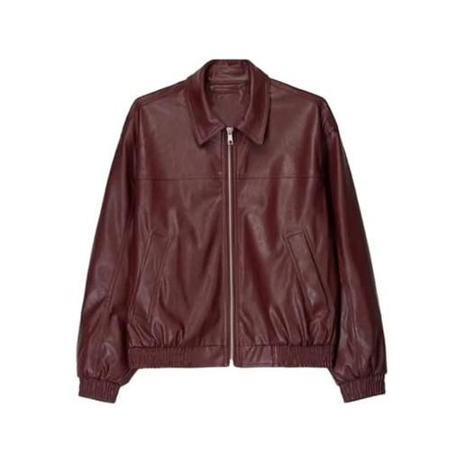 HWJFDC giacca in pelle donna giacca in similpelle con cerniera da donna, stile vintage, risvolto, maniche lunghe, tasche, cappotto(brown, s)