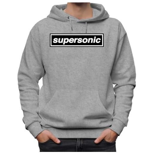 Forsca oasis band tribute supersonic - felpa classica unisex con cappuccio per uomo e donna, grigio. , xxl