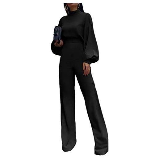 shownicer donna monopezzi e tutine elegante tuta senza schienale vita alta pantaloni manica lunga casual siamesi salopette larghi jumpsuit moda tops a nero l