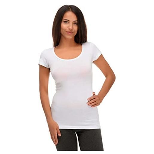 JADEA - confezione da 6 pezzi maglia donna mini manica scollo lollo in cotone elasticizzato - disponibile nei colori bianco, nero, grigio e blu