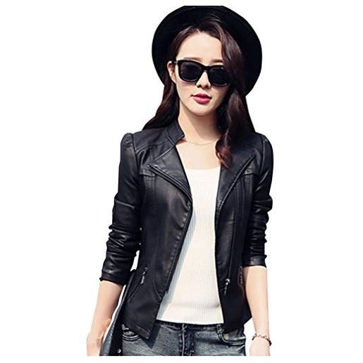 LaoZan donna corta giacca in pelle sintetica slim fit blazer giacca in ecopelle pu a manica lunga s nero