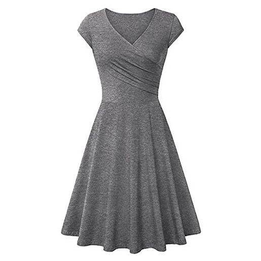 OMZIN abito da donna vintage anni '50 con scollo a v e maniche a cappellino da cocktail svasato - grigio - 3xl