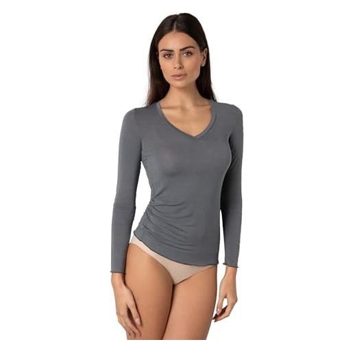 Lovable maglia manica lunga scollo a v profondo e finiture invisibili - modal e cashmere elasticizzato -traspirante, calda e morbida - maglieria donna