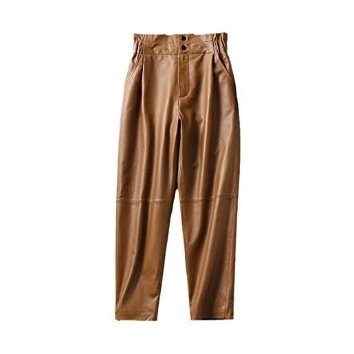 Sweejim pantaloni in pelle da donna pantaloni a vita alta elastici invernali pantaloni casual da donna, marrone, xl