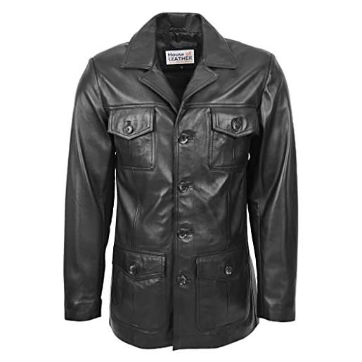 House Of Leather giacca da uomo in pelle reefer classico con chiusura a bottoni stile jerry, marrone chiaro, m