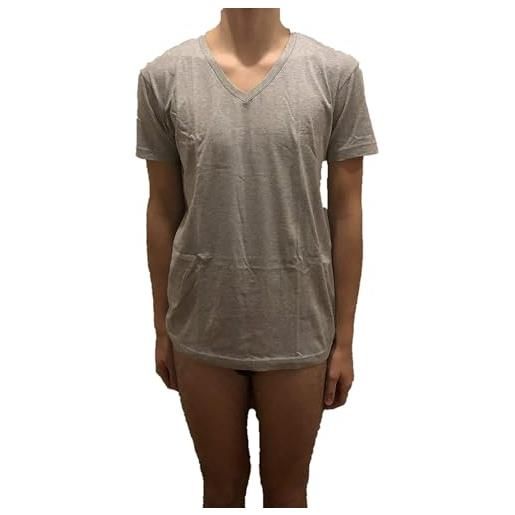 RAGNO 2 maglie manica corta scollo a v puro cotone - 4, grigio melange