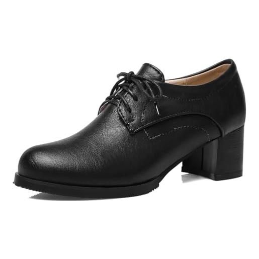 Eestfy scarpe oxford con tacco da donna vintage tacco largo a blocco allacciate scarpe brogue per uso casual e lavoro suola in gomma resistente colore unico, bianca, 42 eu