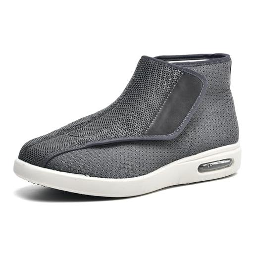 Möge scarpe diabetici uomo scarponcini da pantofole leggere stivali comode anziani con strappo suola antiscivolo per fascite plantare(gray, 42 eu)