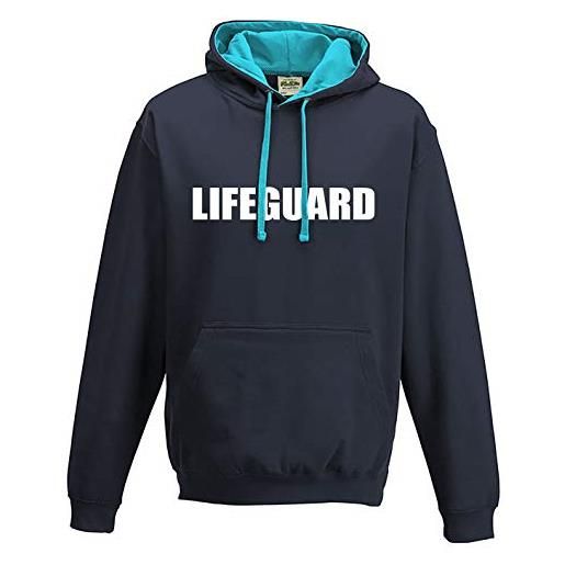 UKPrintwear uk printwear lifeguard bondi navy contrast felpa con cappuccio, blu navy/surf contrasto, xl