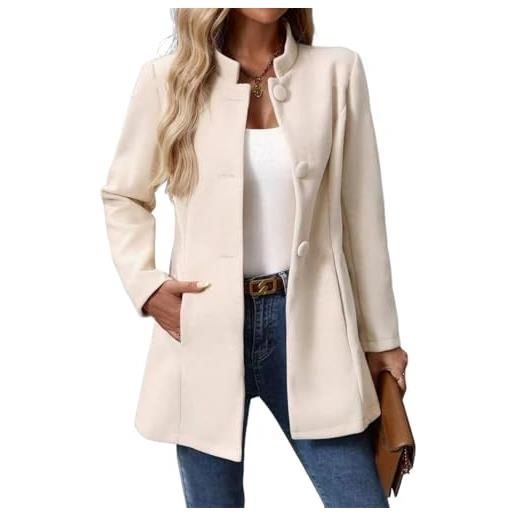 Juankrynord cappotto monopetto classico primaverile da donna con tasche cappotto vintage semplice giacca monopetto con collo alto di media lunghezza con tasche (albicocca, m)