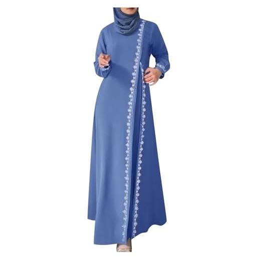 Generisch abaya - maglia sexy da donna, estiva, a maniche lunghe, musulmano, da preghiera, casual, caftano, muslima, blu, xl