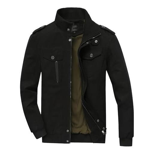 ZDJSWJ giacca cargo da uomo multi-tasche cappotto da bombardiere militare a collo alto giacca antivento leggera in cotone, nero , xxl