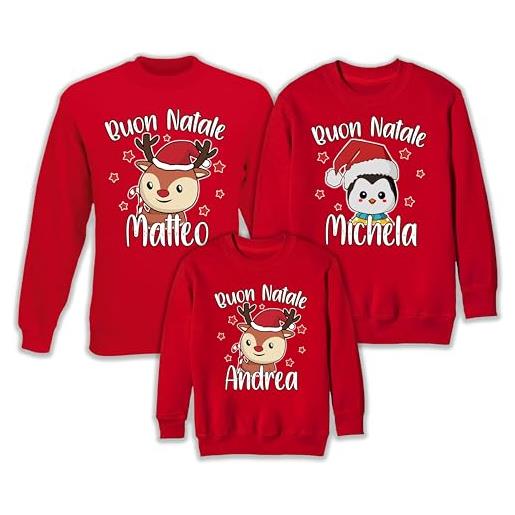 Puzzletee tris felpe natale famiglia nomi personalizzabili renne pinguino simpatico pinguin renna naso rosso padre madre figlio figlia set christmas 3 felpa natalizia