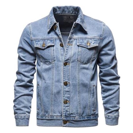 Onsoyours giacca di jeans da uomo giubbotto di jeans casual bomber jacket corta cardigan casual giacca leggera cappotto in denim button tasche multiple streetwear a azzurro s