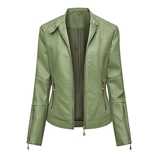 Peuignao giacca ecopelle donna giubbotto giubbino ecopelle donna giacca biker jacket donna giubbotto similpelle faux leather jacket donna giacche ecopelle giacca bikers finta pelle donna stand-up curvy verde m