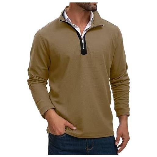 Generic felpa da uomo vintage in maglia western con zip e stampa in schiuma, cachi, xxl