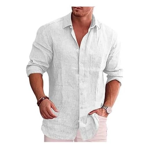AKDJGFP chemise en lin pour homme camicia da uomo in lino, comoda e casual, a maniche lunghe, con risvolto traspirante, ad asciugatura rapida, taglie forti. (dark green, xl)