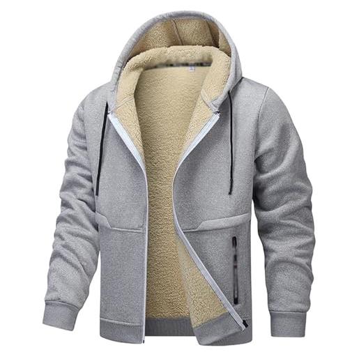 Generic felpa con cappuccio da uomo in cashmere con cerniera tinta unita in pile caldo casual all'aperto con cappuccio, marrone, xl