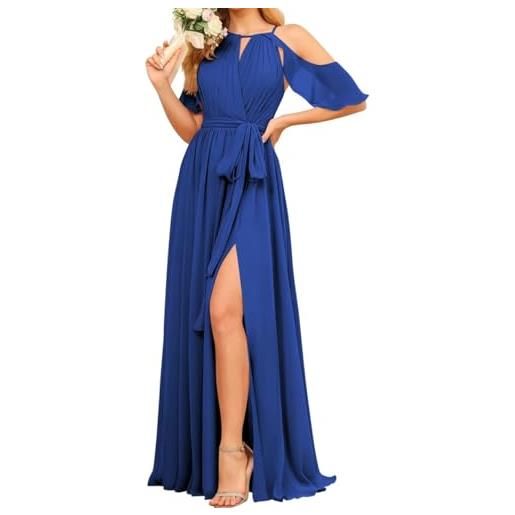 WSEYU abiti da damigella d'onore in stile principessa con scollo a barchetta, abiti per ballo in chiffon, abito da sera formale con spacco zm055, blu reale, 46
