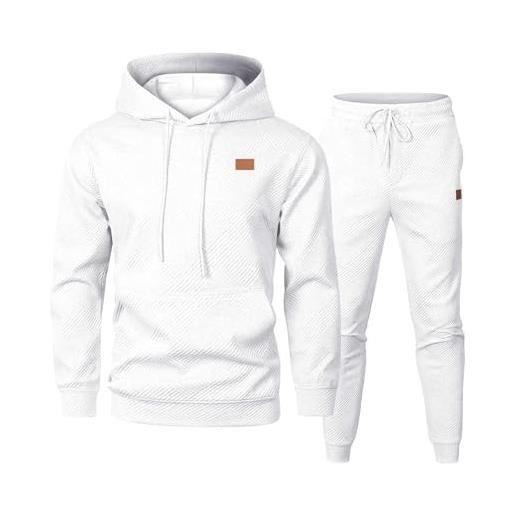 Generic completi da uomo 2 pezzi felpa con cappuccio felpa 2024 inverno alla moda e oversize pantaloni della tuta tuta tuta set coordinato vestito per uomo, bianco, l
