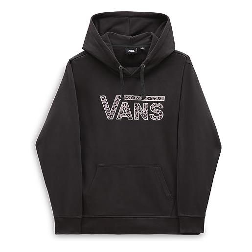 Vans drop v cheetah pullover fleece felpa con cappuccio, licorice, s donna