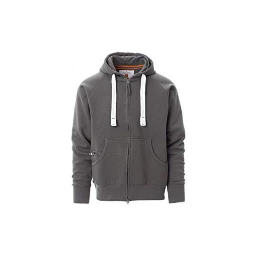 PAYPER dallas+ felpa con cappuccio da uomo misto cotone a manica lunga chiusura zip intera sbs manica raglan tasche a marsupio grigio smoke (5xl)