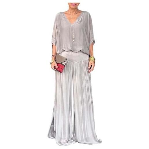 shownicer completo donna elegante tailleur in chiffon 2 pezzi set completi di pantaloni da cerimonia taglia grande abbigliamento due pezzi set a grigio chiaro m