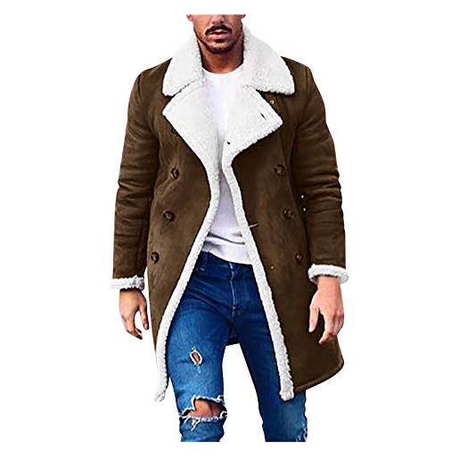 Generic giacca lunga foderata da uomo giubbotti in montone in ecopelle cappotti trench con collo in pelliccia cappotti invernali in pile di pelle di pecora(coffee, 3x-large)