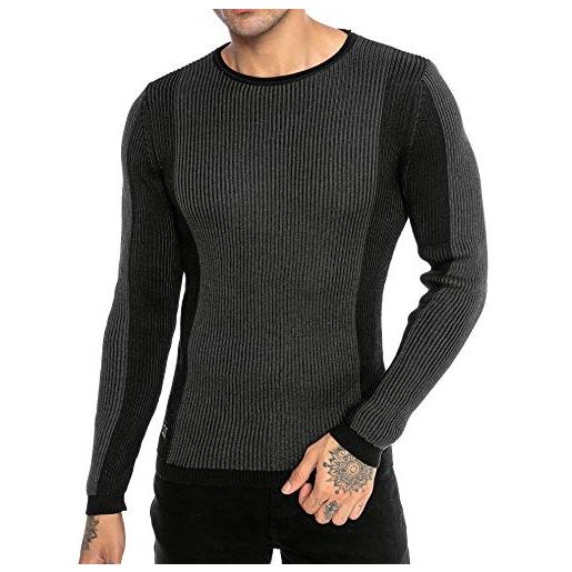 RED BRIDGE felpa lavorata a maglia da uomo maglioncino in cotone slim fit two tone ribbed grigio m