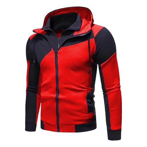 Generic felpa con cappuccio da uomo con doppia cerniera pesante con zip intera felpe da uomo unisex adulto in pile con coulisse pullover, rosso, large