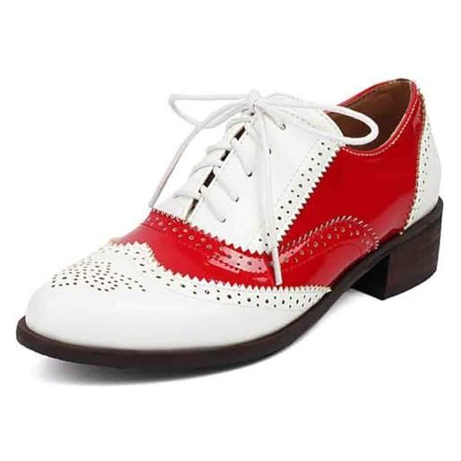 Eestfy oxford vintage da donna brogue wingtip bicolore per lavoro e occasioni casual tacco basso spesso dettagli traforati, black white, 41 eu