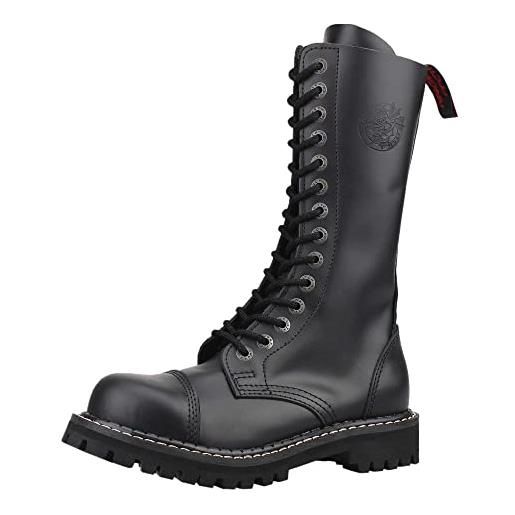 Angry Itch - 14-fori nero vera pelle anfibi allacciati militari unisex con zip - taglie 36-48 - made in eu!, eu-größe: eu-45