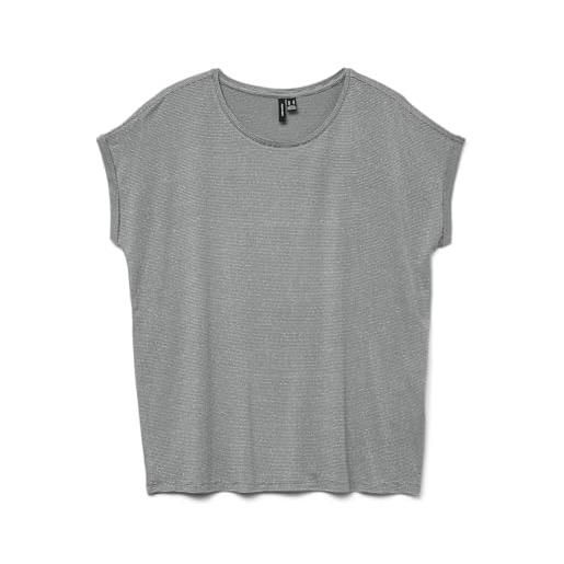 VERO MODA maglietta da donna lucida, girocollo, a maniche corte, basic look quotidiano, grifone, l