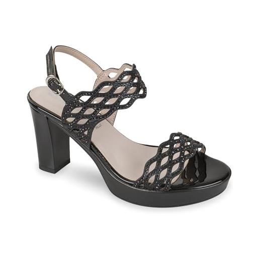 Valleverde sandalo elegante donna 45384 in vernice nero modello da cerimonia. Una calzatura comoda adatta per tutte le occasioni. Primavera estate. Eu 37