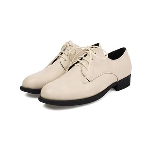 Generico scarpe oxford stringate donna punta tonda tacco basso a blocco lacci regolabili slip-on soletta imbottita antiscivolo tomaia liscia, bianca, 39 eu