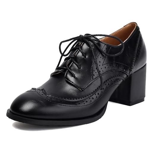 Gicoiz donna ufficio lavoro derby tacco a blocco oxford cordoncino brogue punta rotonda business formal chunky pumps scarpe uomo nero numero 38 eu-39cn