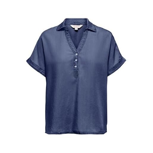 ONLY onlcharis life - maglietta con cappuccio wvn cc, media blu denim, m