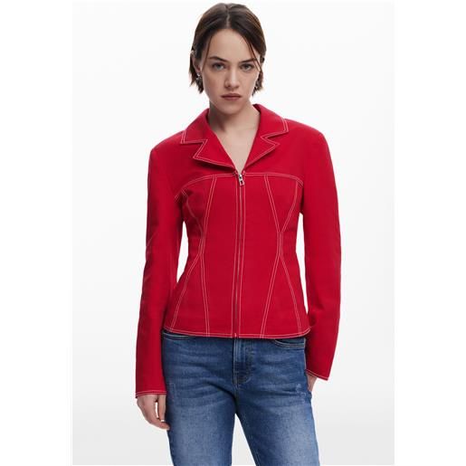 Desigual, biker con cuciture peplum, cotone, rosso, m