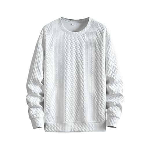 Generic felpe da uomo uk girocollo tessuto maglione da lavoro vestibilità larga manica lunga felpa casual tinta unita pullover caldo leggero maglioni outdoor top plain autunno inverno maglione, bianco, 6xl