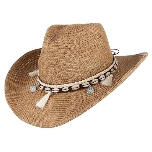 Bkrdty cappello di paglia pieghevole da donna cappello tesa larga da sole estate regolabile cappelli panama con fiocco a conchiglia e nappe per l'estate viaggio e la spiaggia vacanze