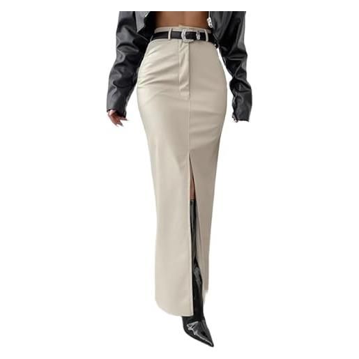 TOSHIKII donna autunno moda pu in pelle lunga della matita gonna anteriore slit colore solido in pelle a vita alta gonna lunga split