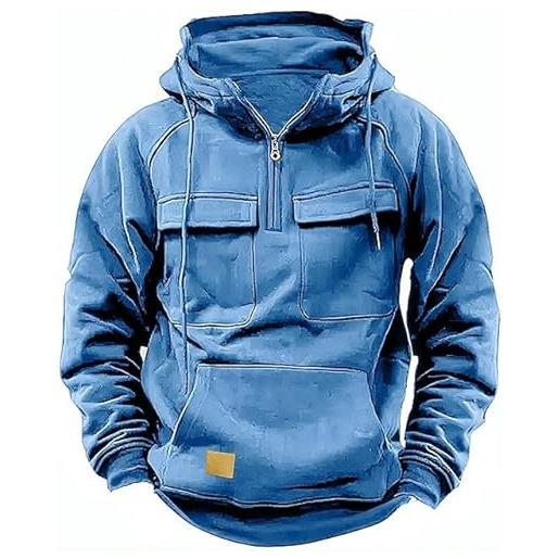 Oanviso felpa con cappuccio da uomo cargo hoodie con cerniera e tasche tattica pullover hooded basic felpa con cappuccio felpa regular fit felpa cargo a blu chiaro xxl