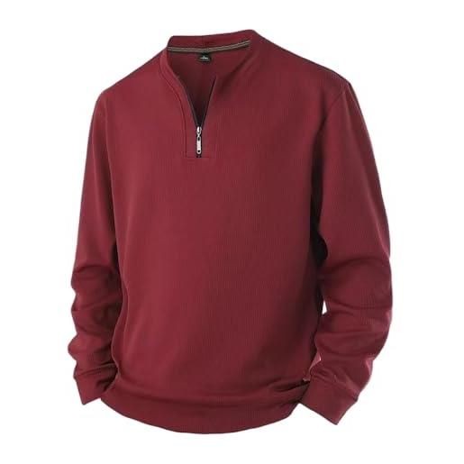 Generic syjym - felpa da uomo a maniche lunghe, taglie forti, mezza zip, alla moda, ampia e alla moda, per primavera e autunno, scollo rotondo, rosso, 8xl