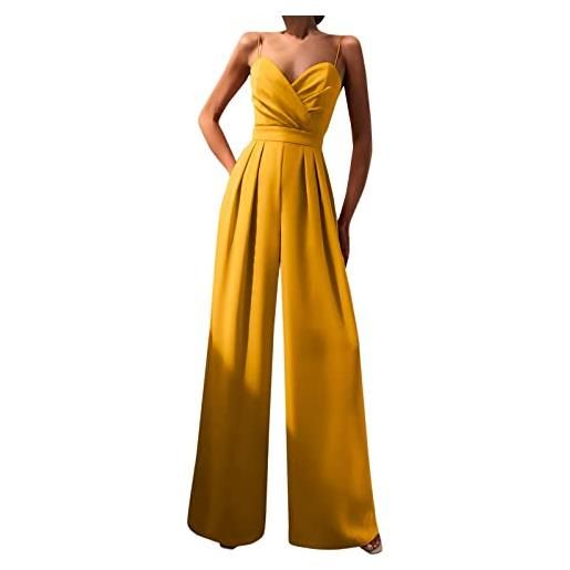 Generic jumpsuit donna elegante da sera jumpsuit tutina tute larghe a gamba larga tuta lunga abito senza maniche jumpsuit retro pantaloni larghi jumpsuit cocktail overall cerimonia con maniche corte