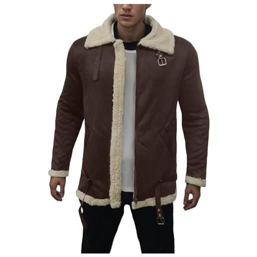 Generico giacca uomo montone shearling invernale termica con fodera pelliccia collo cappotto casual da montagna (brown, xxxxxl)