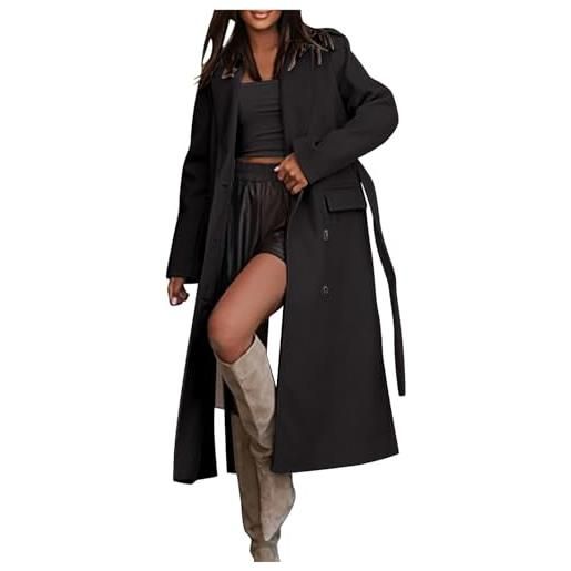Goolecrimp trench lungo da donna oversize doppio risvolto tweed coat con cintura autunno e inverno moda antivento casual classico trench coat (rosa, s)