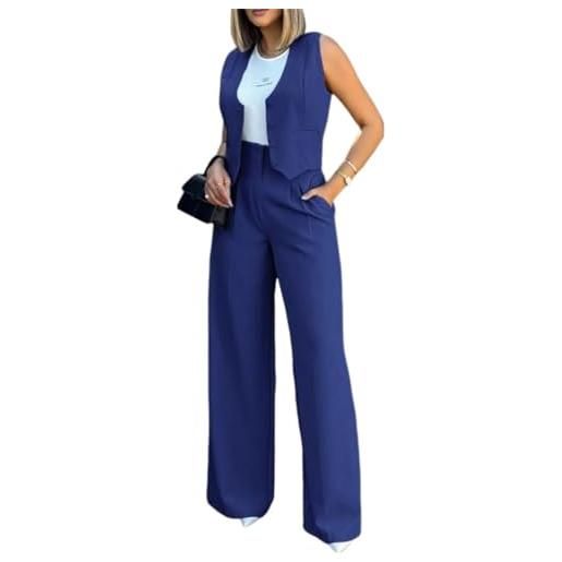 shownicer tailleur donna eleganti pantaloni e gilet curvy completo blazer a senza maniche 2 pezzi tuta elastici in vita set di abiti in tinta unita pantalone giacche due pezzi suit a nero s