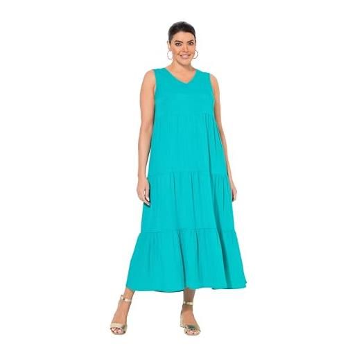 Ulla Popken maxi abito a balze dal taglio svasato e smanicato con scollo a v turchese 54 839135456-54